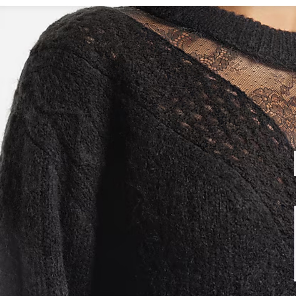 NWT Express Cable Knit Crew Neck Lace Sweater - Picture 3 of 14